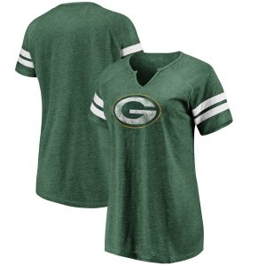 Green Bay Packers Women’s Distressed Primary Logo Notch Neck Tri-Blend T-Shirt